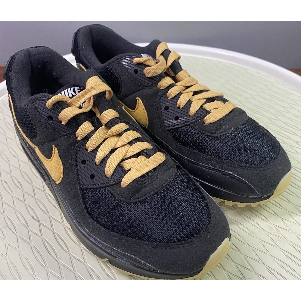 Nike Air Max 90 Men Essential Black & Gold Sneakers Athletic Sport Sz. 7.5